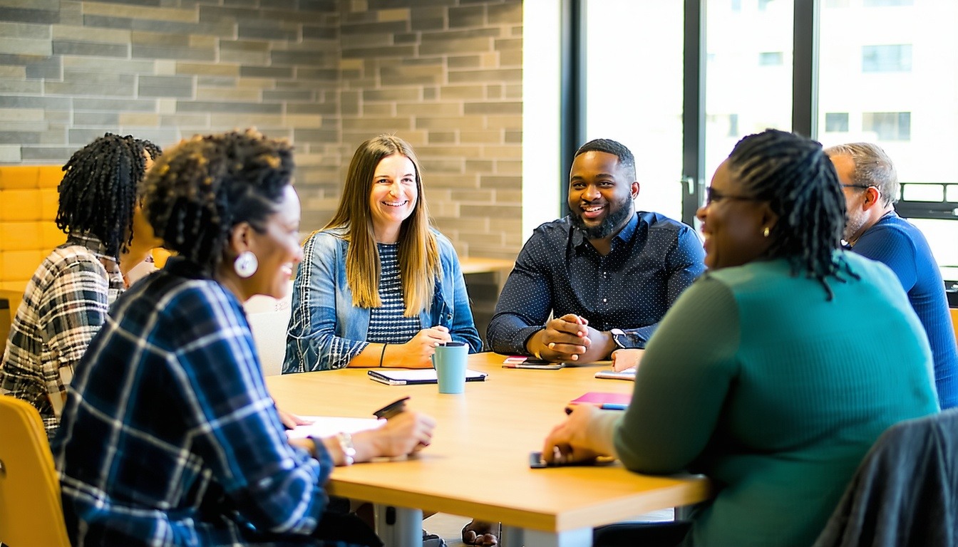Small groups gathered in fellowship and discussion